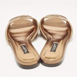 Pre Owned Dolce & Gabbana Bronze Lizard Embossed Leather Sofia Slide Sandals Size 35