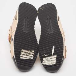Pre Owned Dolce & Gabbana Beige/Black Leather Fabric Lace Up Sneakers Size 38.5