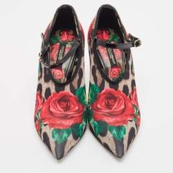 Pre Owned Dolce & Gabbana Multicolor Floral Satin and Patent Leather Mary Jane Pumps Size 38