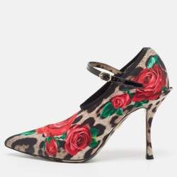 Pre Owned Dolce & Gabbana Multicolor Floral Satin and Patent Leather Mary Jane Pumps Size 38