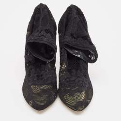 Pre Owned Dolce & Gabbana Black Lace Stretch Sock Pumps Size 39.5