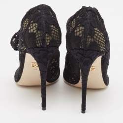 Pre Owned Dolce & Gabbana Black Lace Stretch Sock Pumps Size 39.5