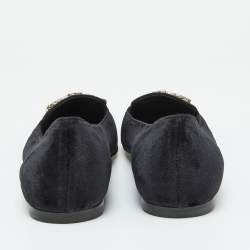 Dolce and Gabbana Black Velvet Crystal Embellished Smoking Slippers Size 39