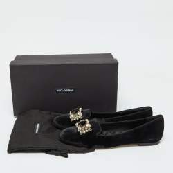 Dolce and Gabbana Black Velvet Crystal Embellished Smoking Slippers Size 39