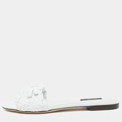 Dolce & Gabbana White Braided Leather Flat Slides Size 36