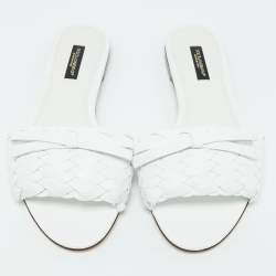 Dolce & Gabbana White Braided Leather Flat Slides Size 36