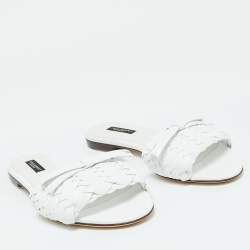 Dolce & Gabbana White Braided Leather Flat Slides Size 36