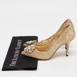 Pre Owned Dolce & Gabbana Gold Lace Bellucci Pumps Size 37.5