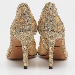 Pre Owned Dolce & Gabbana Gold Lace Bellucci Pumps Size 37.5