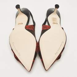 Pre Owned Dolce & Gabbana Black/Red Floral Print Fabric Crystal Embellished Slingback Pumps Size 40