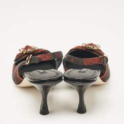 Pre Owned Dolce & Gabbana Black/Red Floral Print Fabric Crystal Embellished Slingback Pumps Size 40