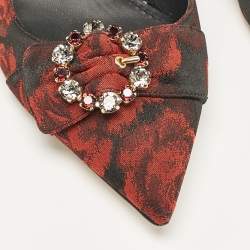 Pre Owned Dolce & Gabbana Black/Red Floral Print Fabric Crystal Embellished Slingback Pumps Size 40