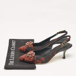 Pre Owned Dolce & Gabbana Black/Red Floral Print Fabric Crystal Embellished Slingback Pumps Size 40
