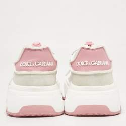 Pre Owned Dolce & Gabbana White/Pink Leather and Suede Daymaster Low Top Sneakers Size 37