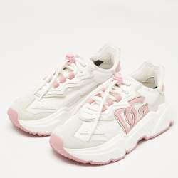 Pre Owned Dolce & Gabbana White/Pink Leather and Suede Daymaster Low Top Sneakers Size 37