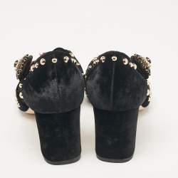 Pre Owned Dolce & Gabbana Black Velvet Studded and Rose Embellished Ankle Strap Pumps Size 41