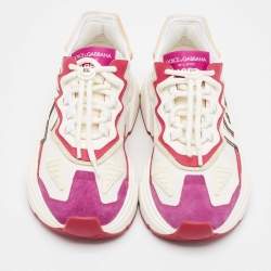 Pre Owned Dolce & Gabbana White/Purple Nylon and Leather Daymaster Low Top Sneakers Size 40