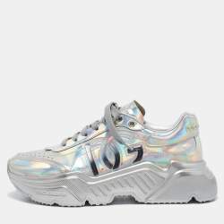 Pre Owned Dolce & Gabbana Iridescent Leather DG Logo Lace Up Sneakers Size 40