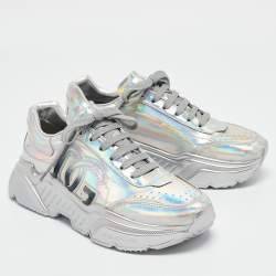 Pre Owned Dolce & Gabbana Iridescent Leather DG Logo Lace Up Sneakers Size 40
