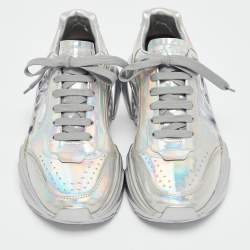 Pre Owned Dolce & Gabbana Iridescent Leather DG Logo Lace Up Sneakers Size 40
