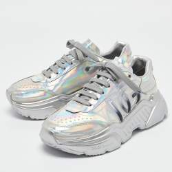 Pre Owned Dolce & Gabbana Iridescent Leather DG Logo Lace Up Sneakers Size 40