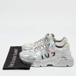 Pre Owned Dolce & Gabbana Iridescent Leather DG Logo Lace Up Sneakers Size 40