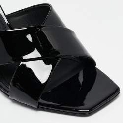 Pre Owned Dolce & Gabbana Black Patent Leather DG Heel Slide Sandals Size 38