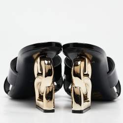 Pre Owned Dolce & Gabbana Black Patent Leather DG Heel Slide Sandals Size 38