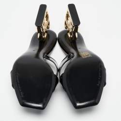 Pre Owned Dolce & Gabbana Black Patent Leather DG Heel Slide Sandals Size 38