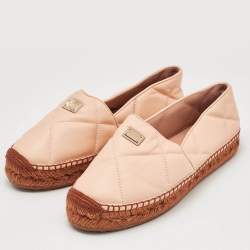 Pre Owned Dolce & Gabbana Beige Leather Espadrille Flats Size 39