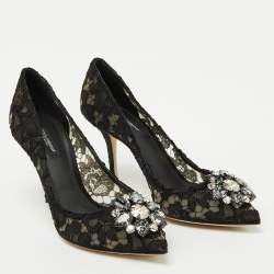 Dolce & Gabbana Black Lace Bellucci Pointed Toe Pumps Size 38.5