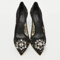 Dolce & Gabbana Black Lace Bellucci Pointed Toe Pumps Size 38.5