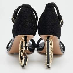 Pre Owned Dolce & Gabbana Black Leather and Lurex Keira DG Baroque Sandals Size 38