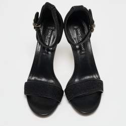 Pre Owned Dolce & Gabbana Black Leather and Lurex Keira DG Baroque Sandals Size 38