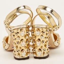 مملوكة مسبقًا Dolce & Gabbana Gold Leather Embellished Ankle Wrap Sandals Size 35