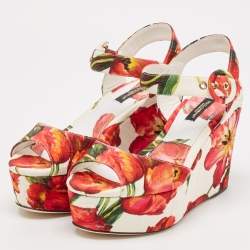 Pre Owned Dolce & Gabbana Multicolor Floral Printed Fabric Platform Wedge Sandals Size 35