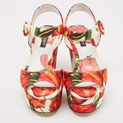 Pre Owned Dolce & Gabbana Multicolor Floral Printed Fabric Platform Wedge Sandals Size 35