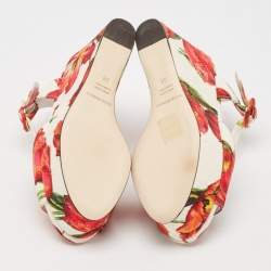 Pre Owned Dolce & Gabbana Multicolor Floral Printed Fabric Platform Wedge Sandals Size 35