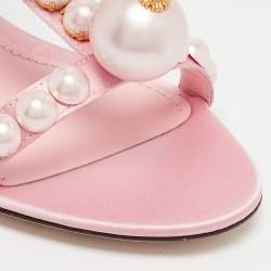 مملوكة مسبقًا Dolce & Gabbana Pink Satin Pearl Keira Ankle Strap Sandals Size 35