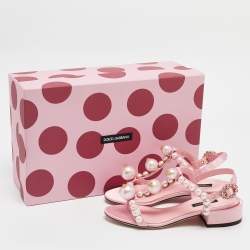 مملوكة مسبقًا Dolce & Gabbana Pink Satin Pearl Keira Ankle Strap Sandals Size 35