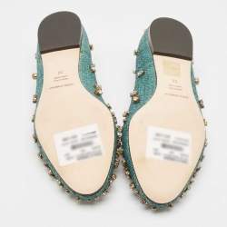 Pre Owned Dolce & Gabbana Green Raffia Crystal Embellished Ballet Flats Size 36