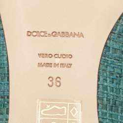 Pre Owned Dolce & Gabbana Green Raffia Crystal Embellished Ballet Flats Size 36