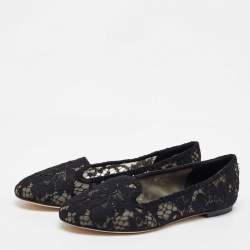 Pre Owned Dolce & Gabbana Black Lace Smoking Slippers Size 38