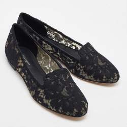 Pre Owned Dolce & Gabbana Black Lace Smoking Slippers Size 38