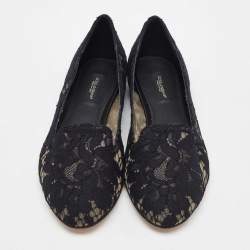 Pre Owned Dolce & Gabbana Black Lace Smoking Slippers Size 38