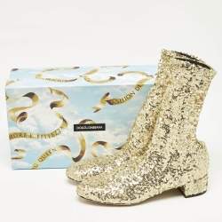 Dolce & Gabbana Gold Sequins and Mesh Boots Size 36