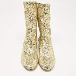 Dolce & Gabbana Gold Sequins and Mesh Boots Size 36