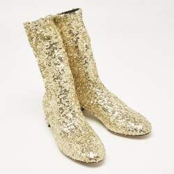 Dolce & Gabbana Gold Sequins and Mesh Boots Size 36
