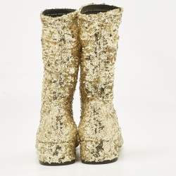 Dolce & Gabbana Gold Sequins and Mesh Boots Size 36