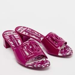 Pre Owned Dolce & Gabbana Pink Patent Leather DG Millennials Slide Sandals Size 37.5